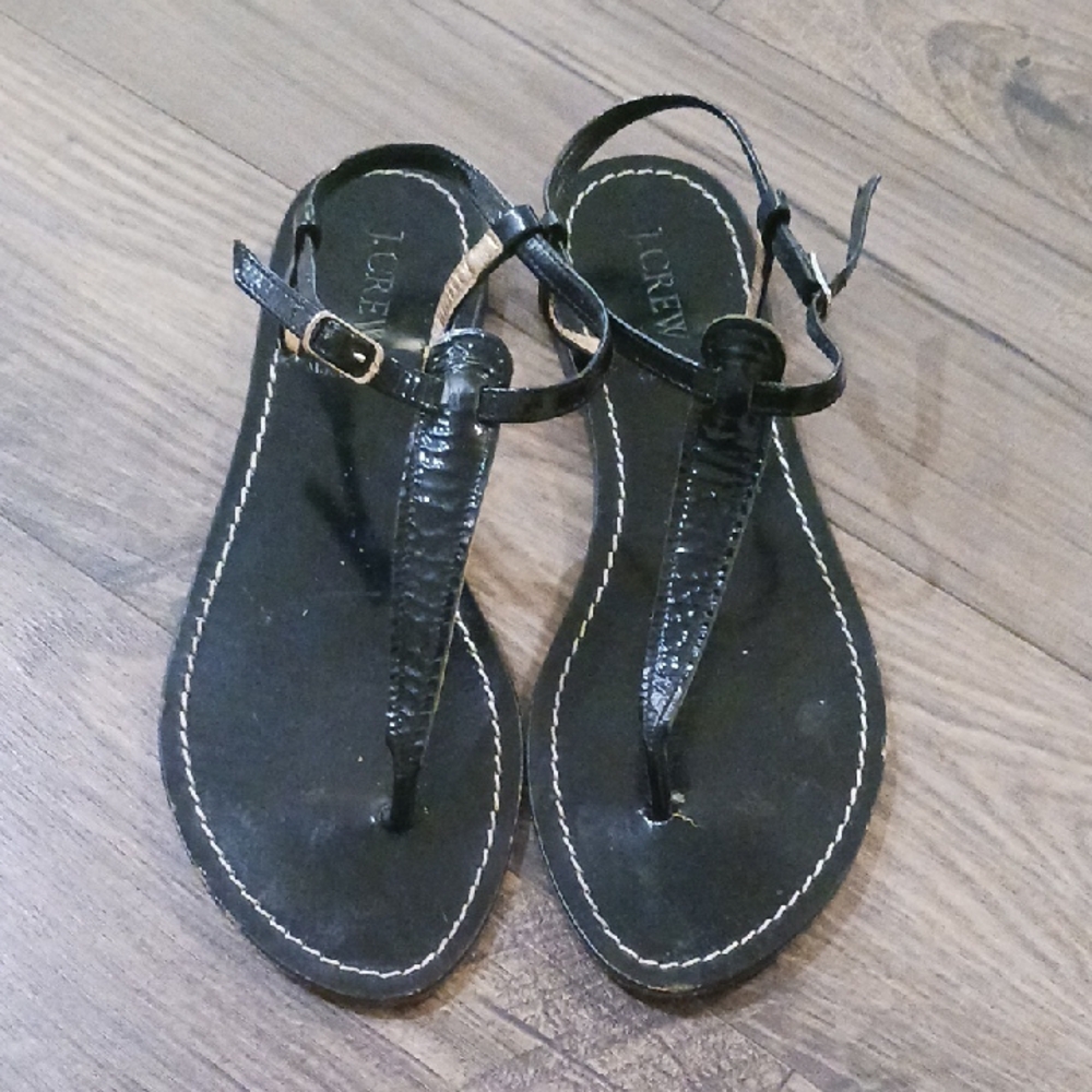 J. Crew Black Leather Thong Sandals
